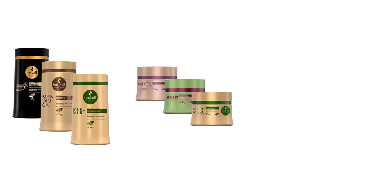 Kit cronograma capilar Haskell com máscaras de hidratação, nutrição e reconstrução