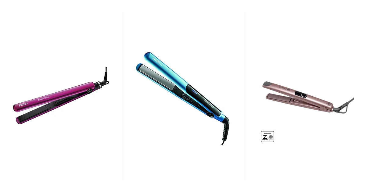 Chapinha para cabelo loiro sobre bancada com produtos de proteção capilar
