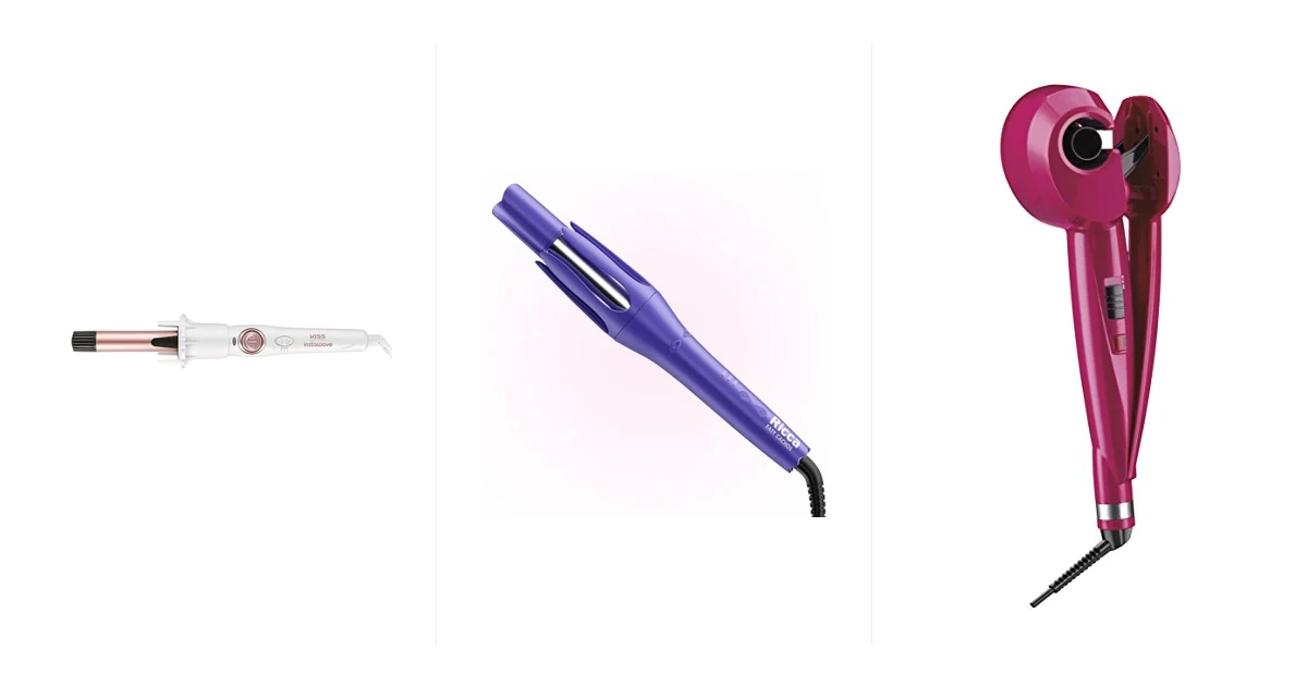 Modelador de cachos automático rotativo formando cacho definido em cabelo castanho