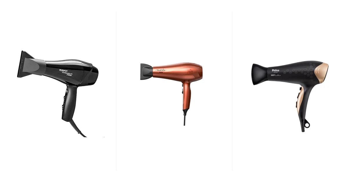 Secador de cabelo profissional com difusor acoplado sobre bancada com produtos capilares