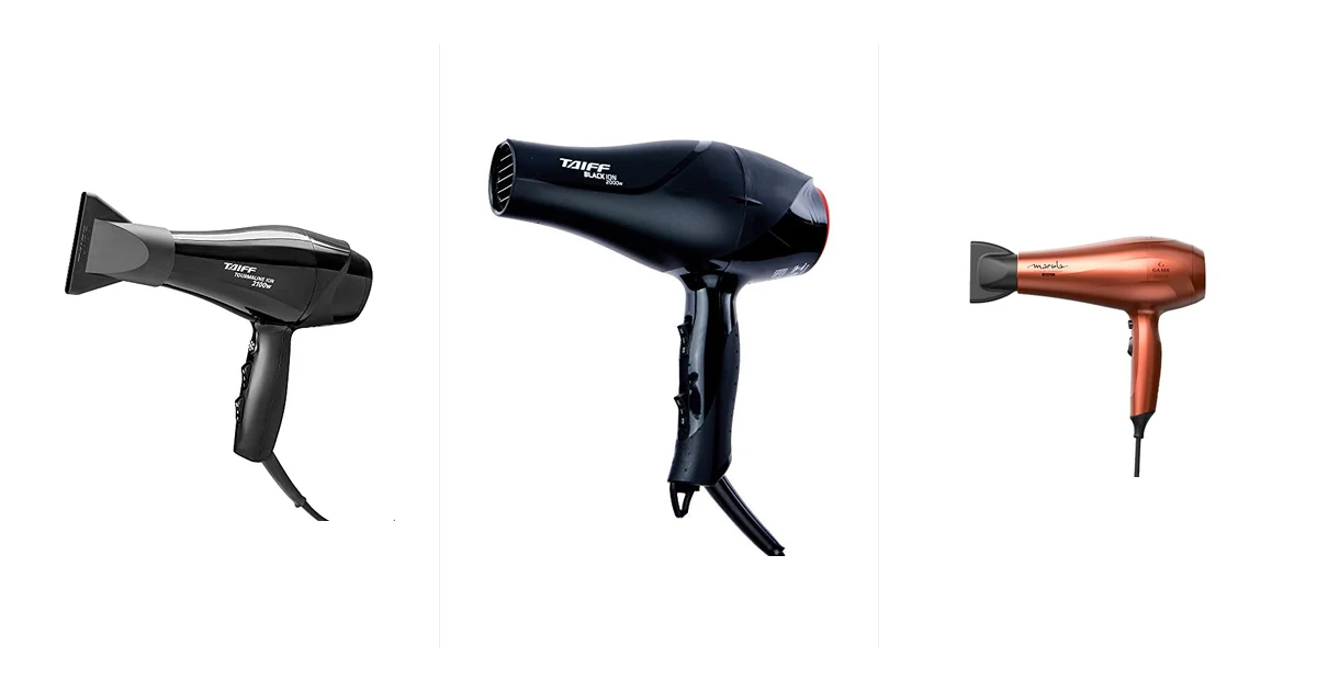 Secador de cabelo profissional com difusor grande secando cabelo cacheado 3B definido