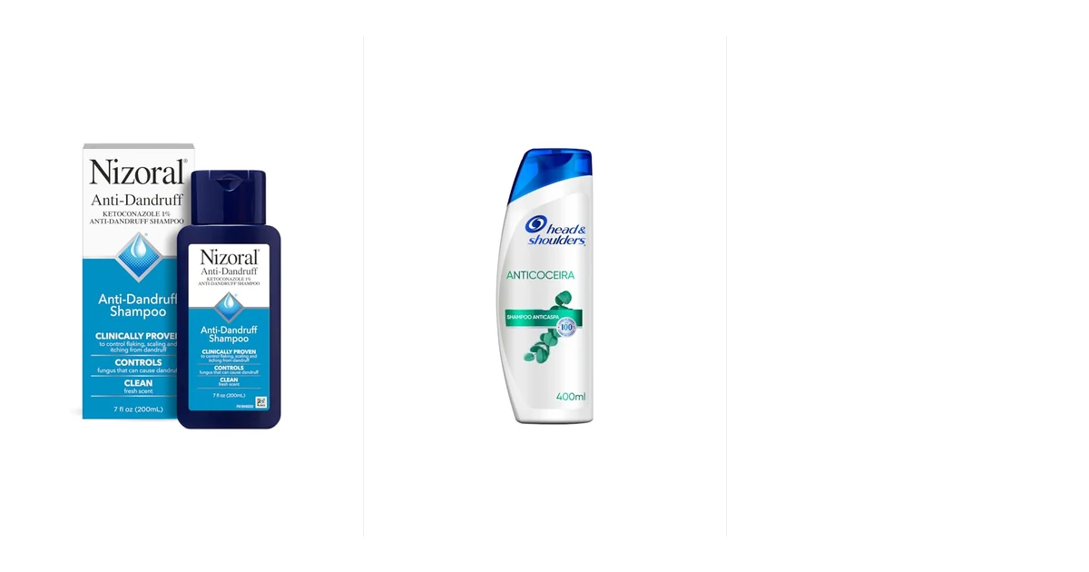 Frasco de shampoo antifúngico sobre pia de banheiro com fundo de azulejo claro