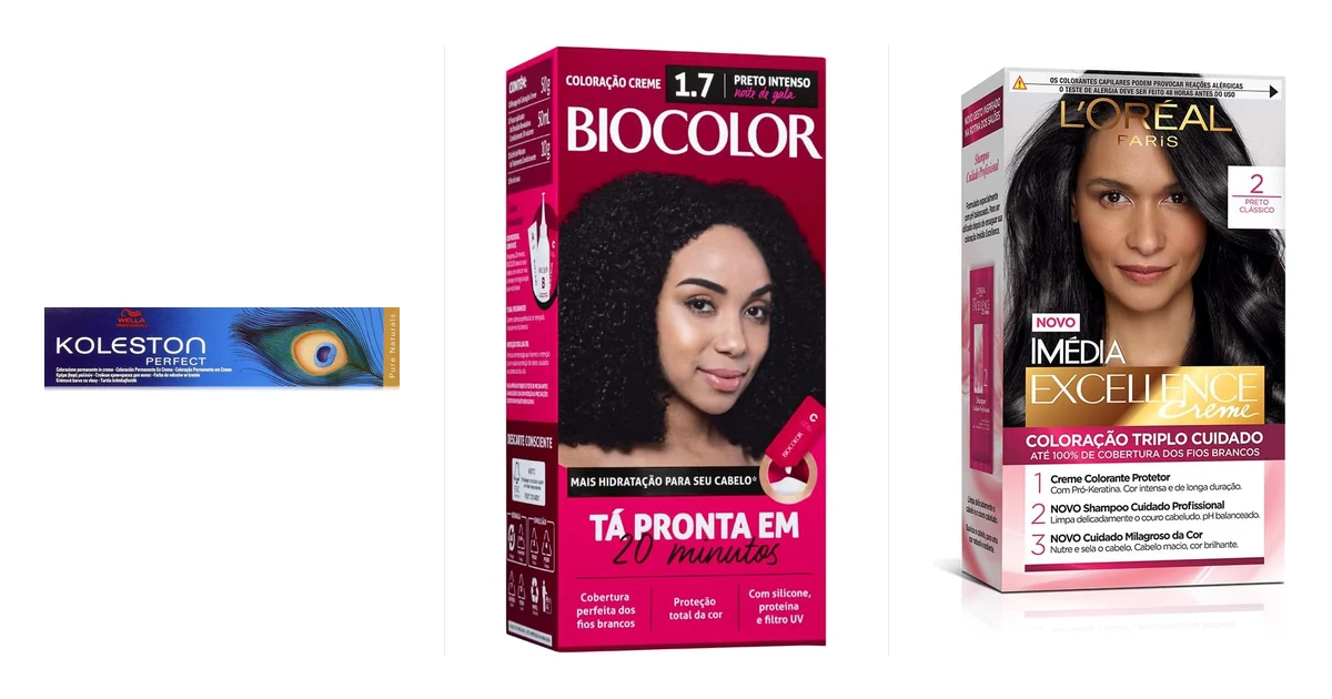 Caixas de tintura permanente para cabelo alinhadas ao lado de mecha de cabelo grisalho