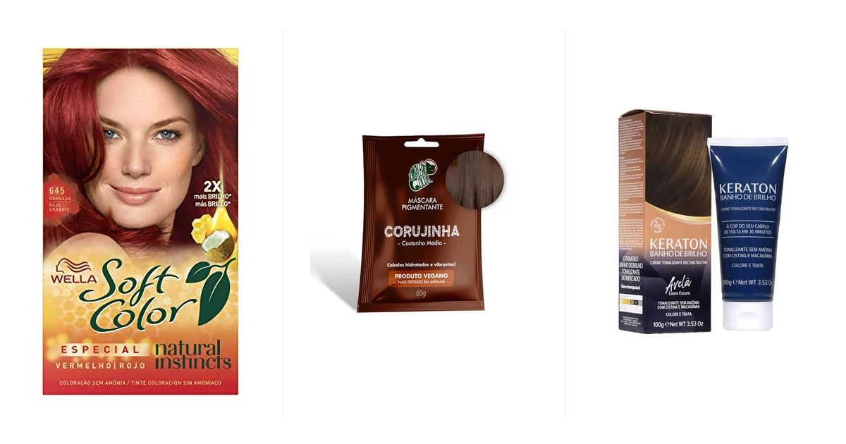 Frasco de tonalizante para cabelo branco ao lado de mecha de cabelo grisalho