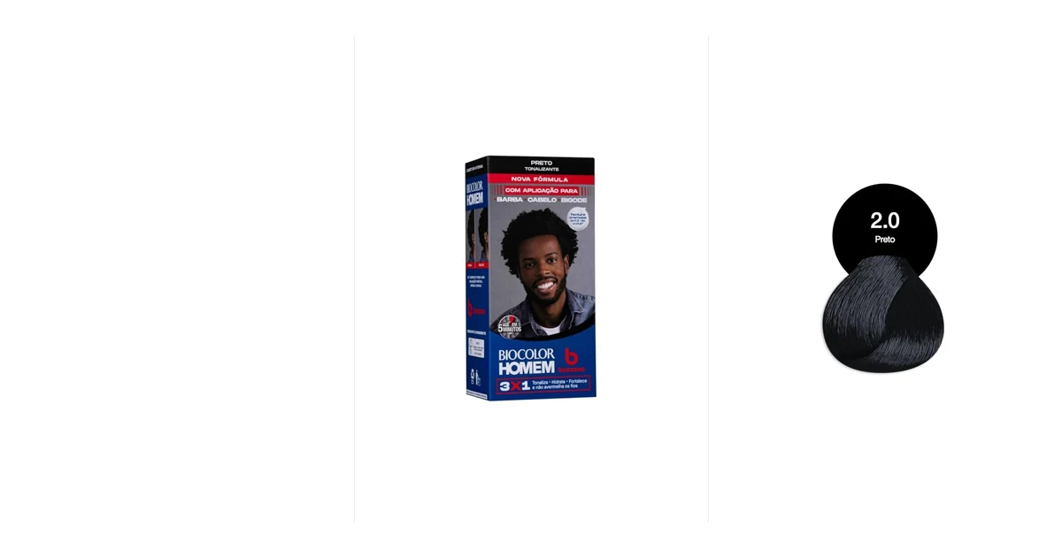 Frascos de tonalizante preto e preto azulado ao lado de mecha de cabelo escuro tingida